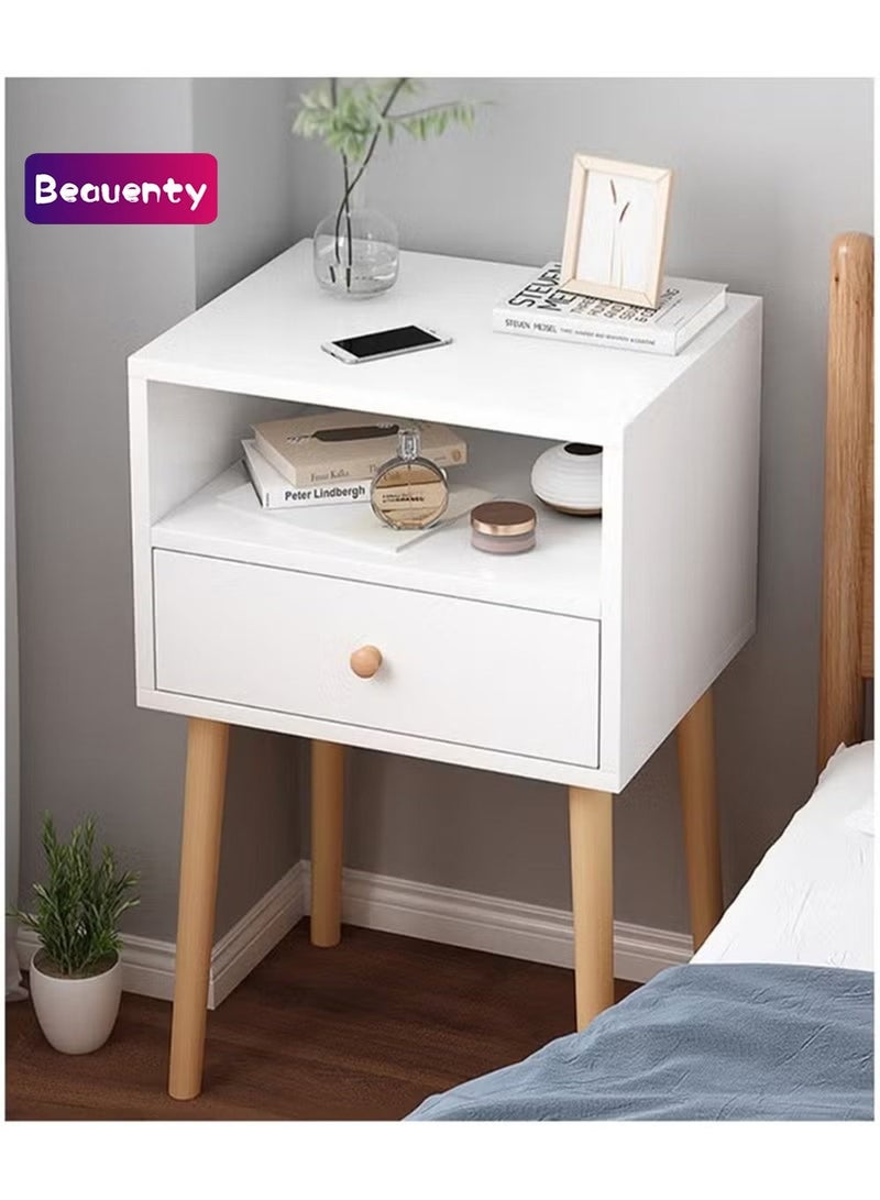 بيوينتي منضدة سرير حديثة بمقاس ٤٠×٣٠×٦٠ سم، مع درج ورف مفتوح، منضدتين جانبيتين لمنطقة السرير أو طاولة قهوة بتخزين مفتوح للغرف. - Image 1